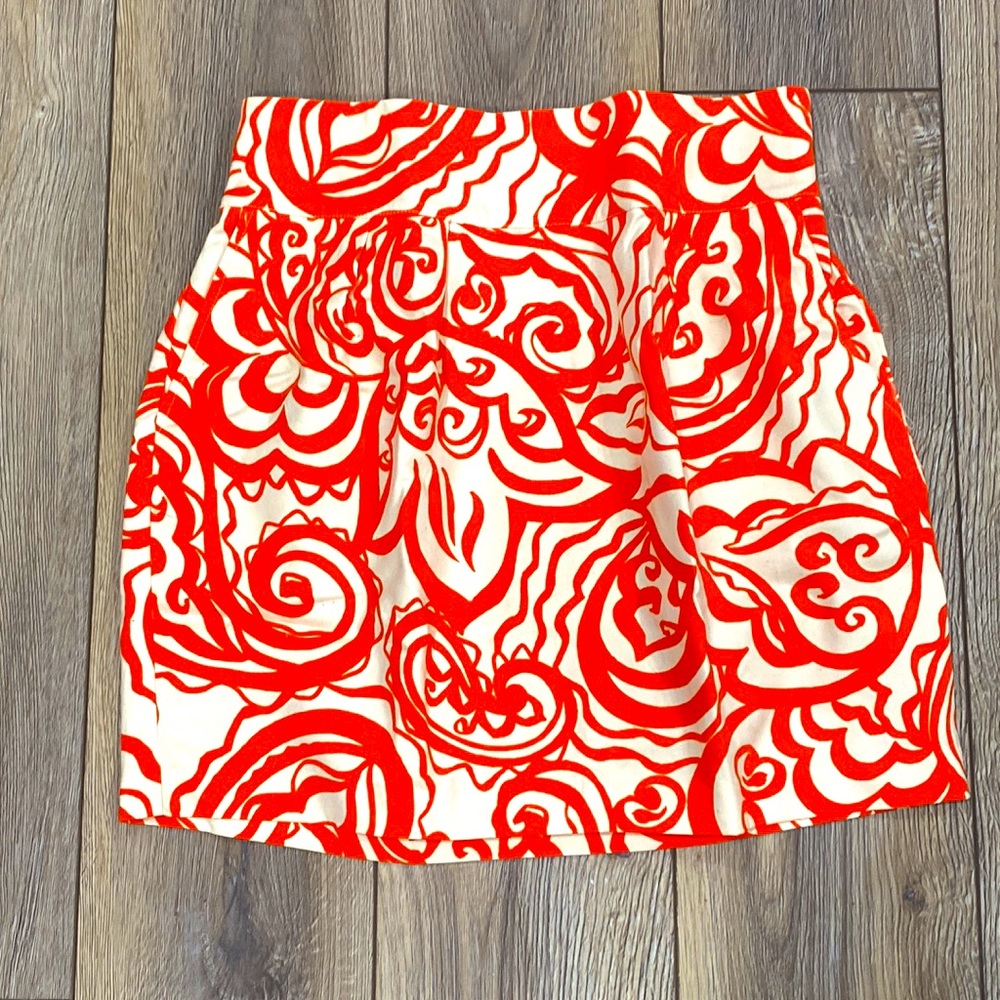 NWOT MERONA Orange & Cream Swirl Skirt with Pockets MEDIUM